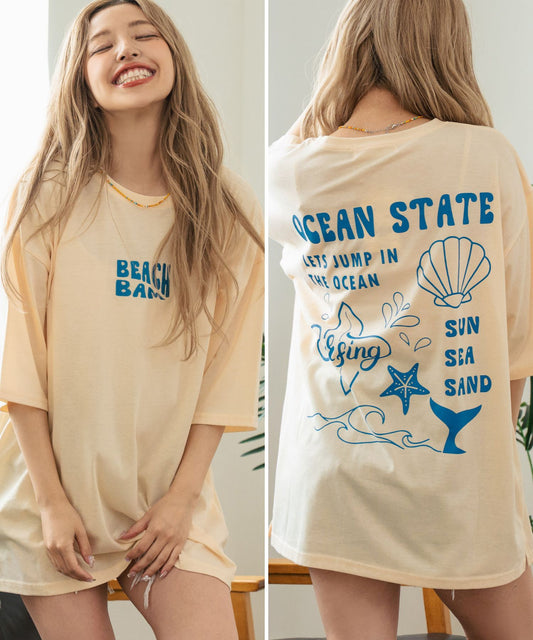 SEA モチーフ プリント ビッグ Tシャツ 853-5955
