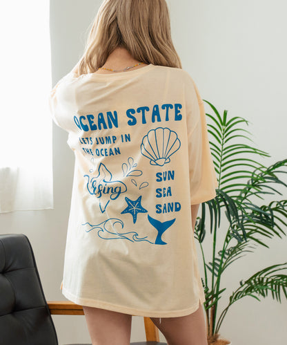 SEA モチーフ プリント ビッグ Tシャツ 853-5955