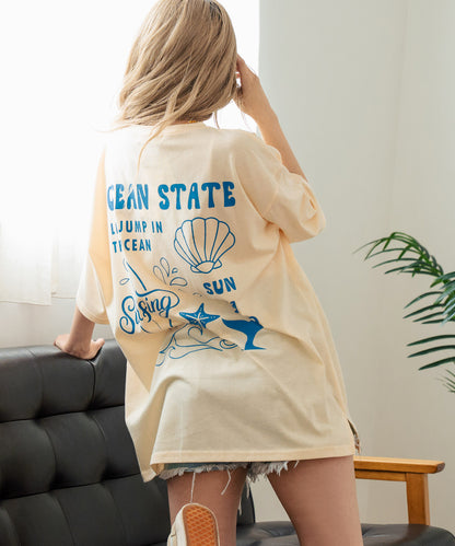 SEA モチーフ プリント ビッグ Tシャツ 853-5955