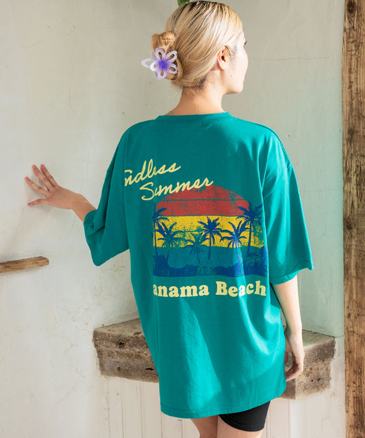 ビーチ グラフィック プリント ポケット ビッグ Tシャツ 853-5956