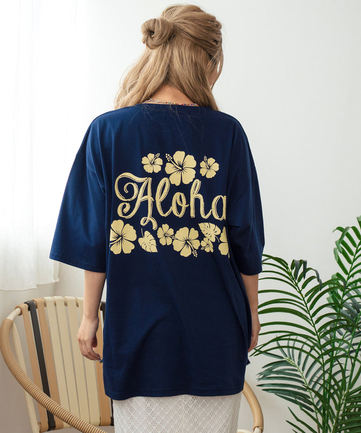 バック ハイビスカス プリント オーバーサイズ Tシャツ 853-5957
