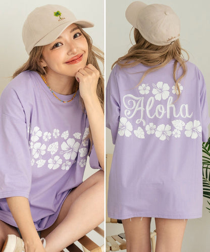 バック ハイビスカス プリント オーバーサイズ Tシャツ 853-5957