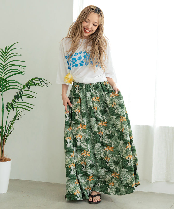 バック ハイビスカス プリント オーバーサイズ Tシャツ 853-5957