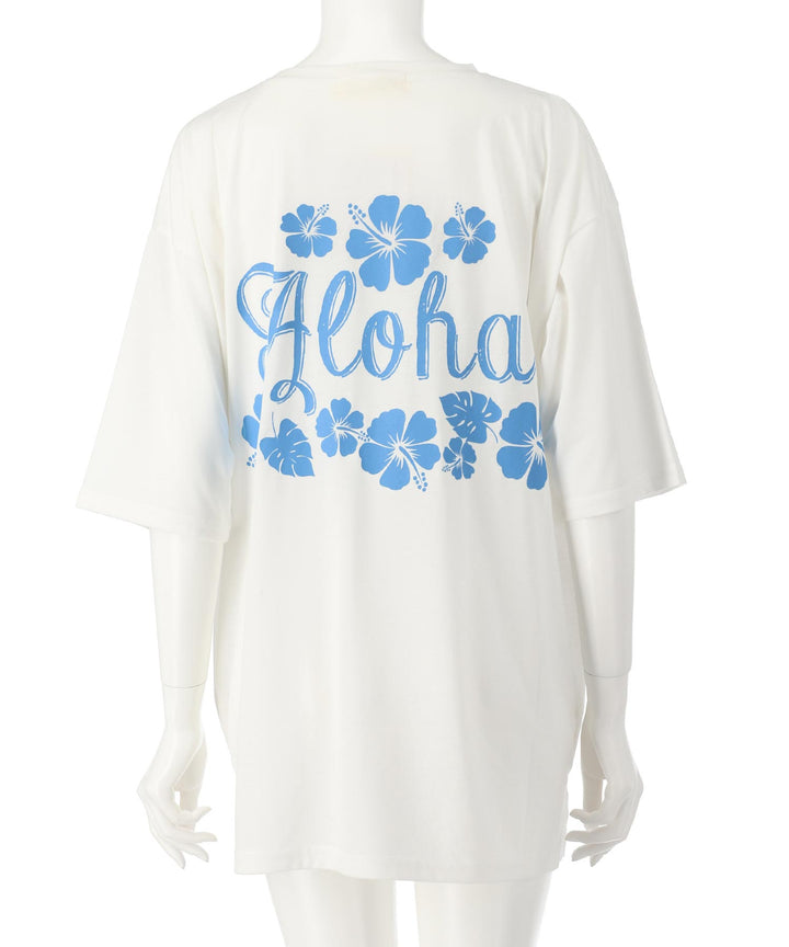 バック ハイビスカス プリント オーバーサイズ Tシャツ 853-5957