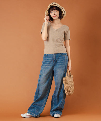 カット ジャガード 前後2WAY カシュクール 半袖 トップス 853-5974