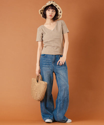 カット ジャガード 前後2WAY カシュクール 半袖 トップス 853-5974