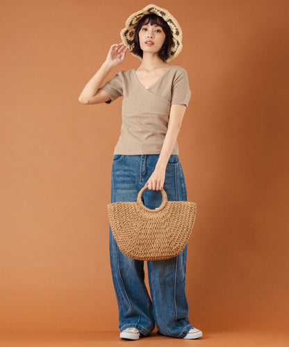 カット ジャガード 前後2WAY カシュクール 半袖 トップス 853-5974