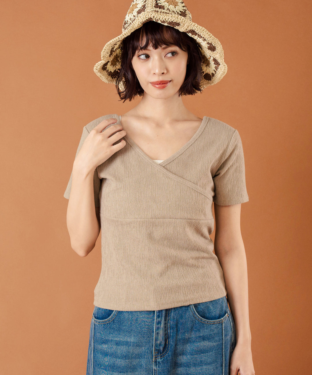 カット ジャガード 前後2WAY カシュクール 半袖 トップス 853-5974
