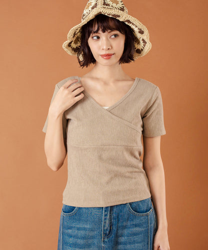 カット ジャガード 前後2WAY カシュクール 半袖 トップス 853-5974