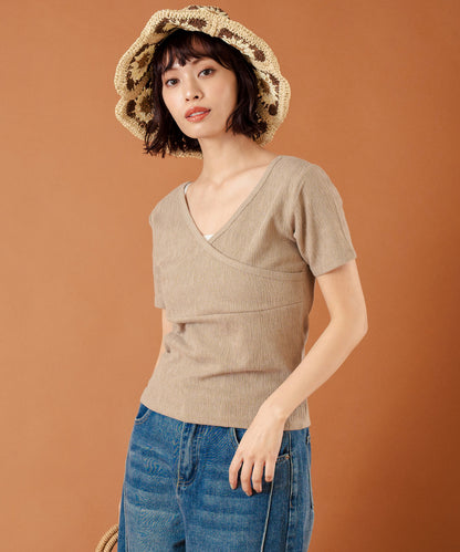 カット ジャガード 前後2WAY カシュクール 半袖 トップス 853-5974