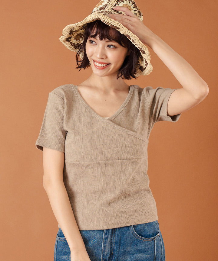 カット ジャガード 前後2WAY カシュクール 半袖 トップス 853-5974