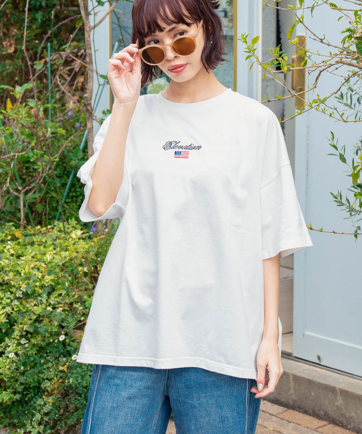 国旗 ロゴ ワンポイント 刺繍 ビッグ Tシャツ 853-5979