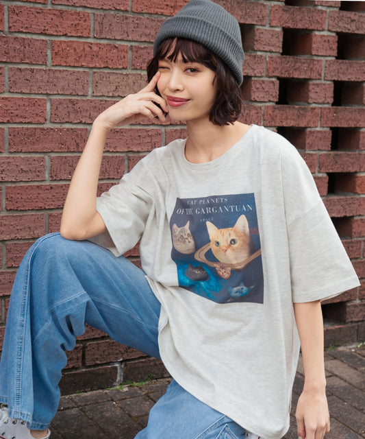 スペース キャット プリント ビッグ Tシャツ 853-5980