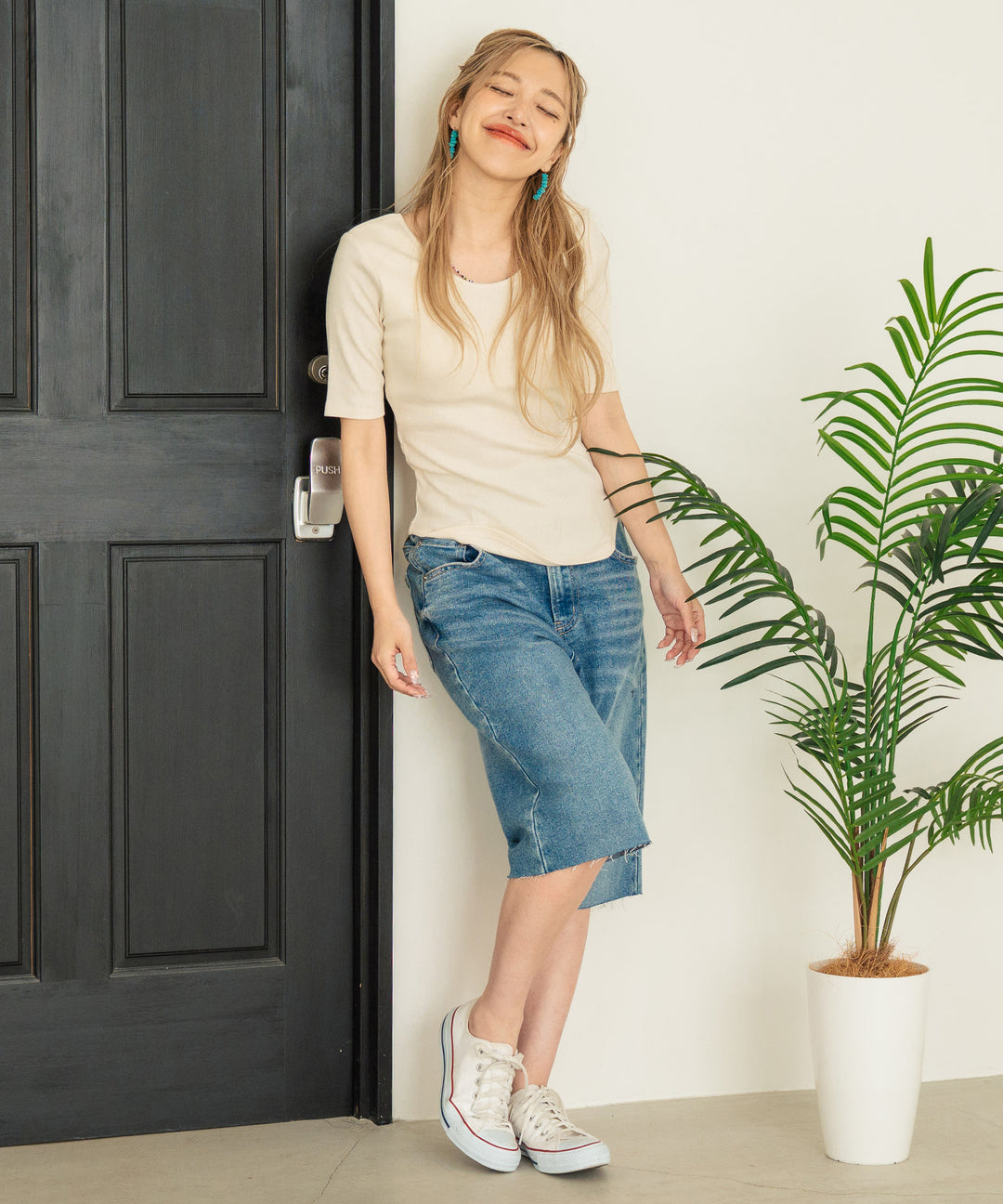 バックオープン テレコ リブ カップ付き 半袖 Tシャツ 853-6018