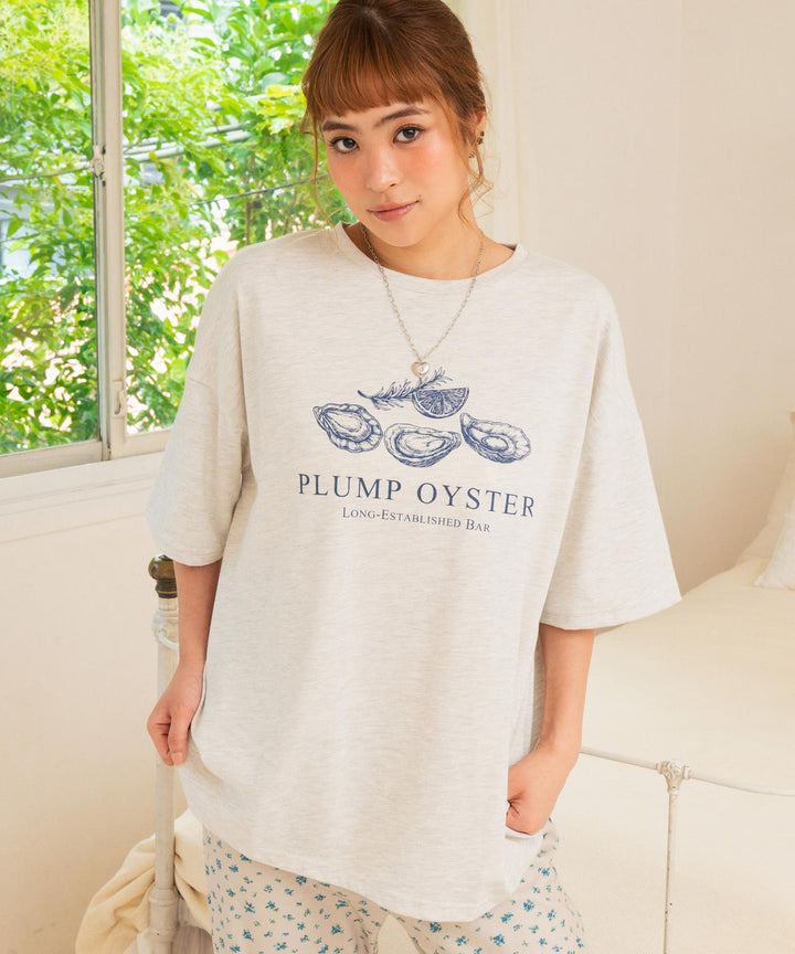 オイスター プリント 半袖 オーバーサイズ Tシャツ 853-6024