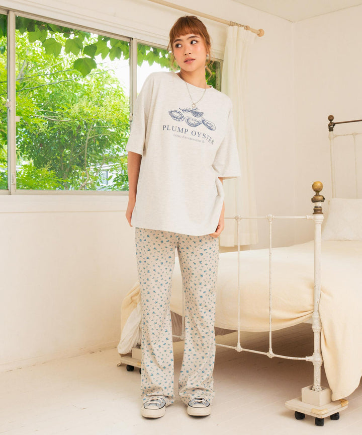 オイスター プリント 半袖 オーバーサイズ Tシャツ 853-6024