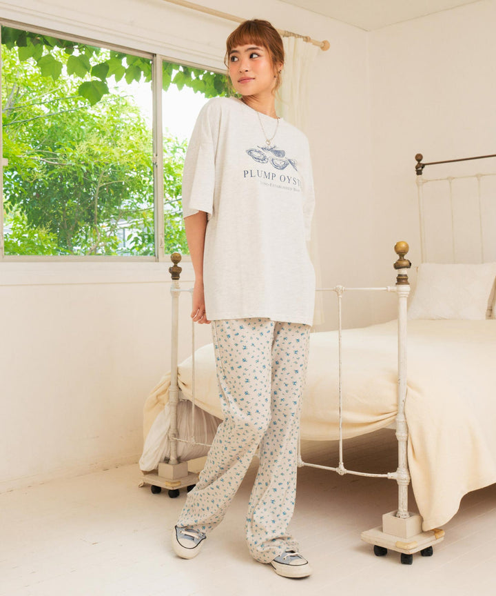 オイスター プリント 半袖 オーバーサイズ Tシャツ 853-6024