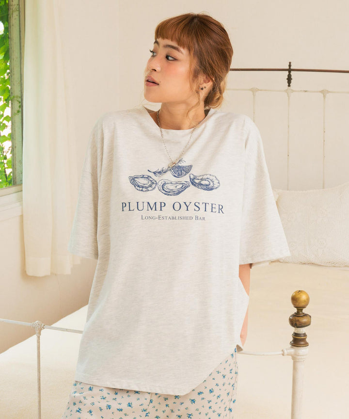 オイスター プリント 半袖 オーバーサイズ Tシャツ 853-6024