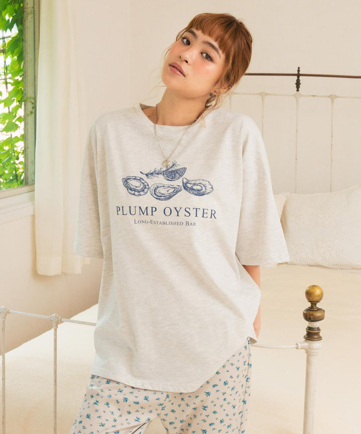 オイスター プリント 半袖 オーバーサイズ Tシャツ 853-6024