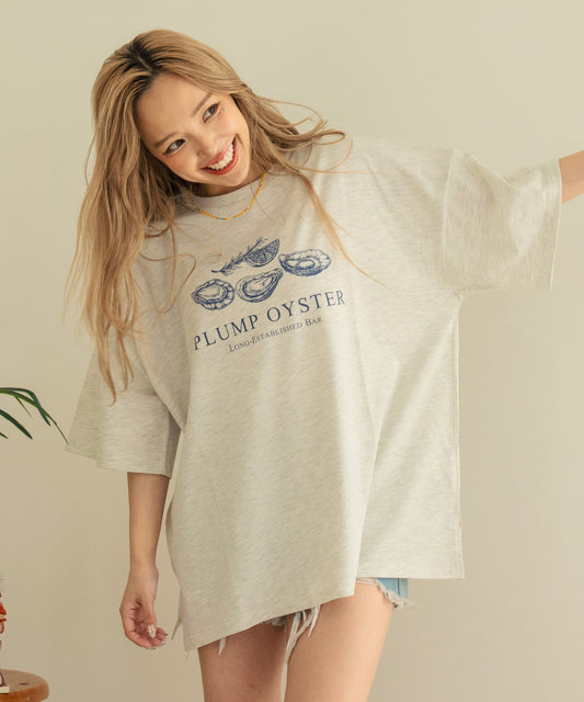 オイスター プリント 半袖 オーバーサイズ Tシャツ 853-6024