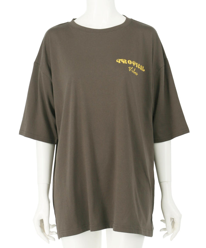 カラー パームツリー プリント オーバーサイズ Tシャツ 853-6027