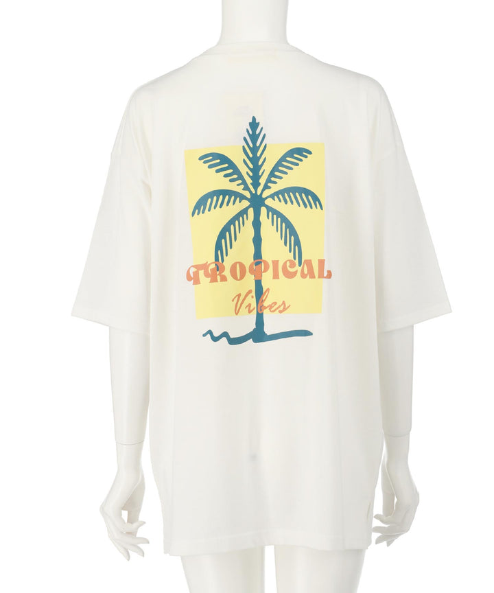カラー パームツリー プリント オーバーサイズ Tシャツ 853-6027