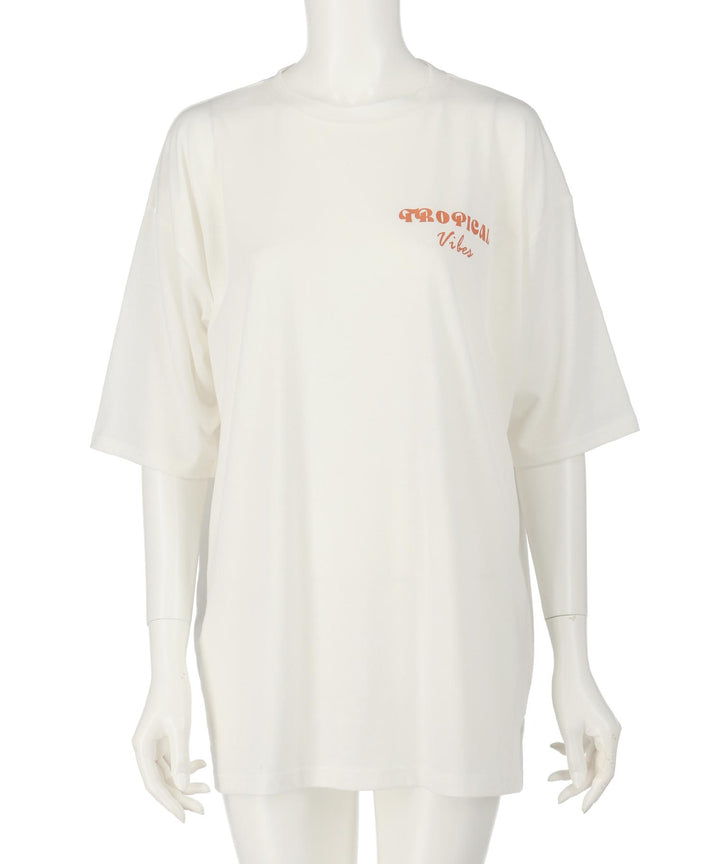 カラー パームツリー プリント オーバーサイズ Tシャツ 853-6027