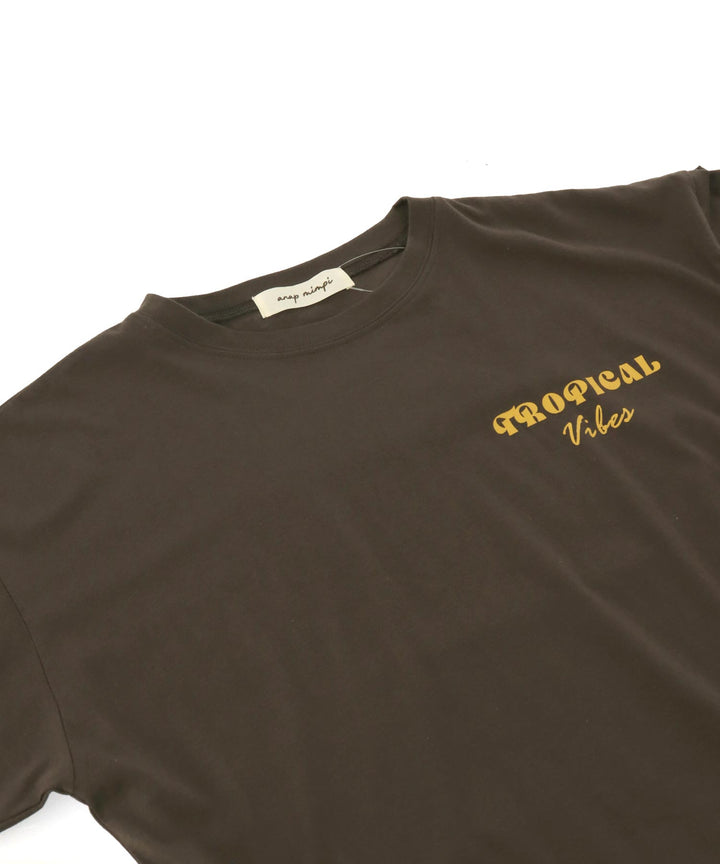 カラー パームツリー プリント オーバーサイズ Tシャツ 853-6027
