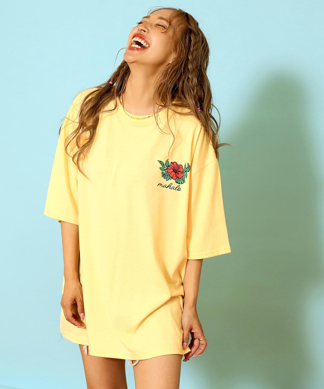 ハワイアン プリント オーバーサイズ Tシャツ 853-6028