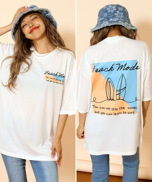 カラー ブロック サーフ 刺繍 オーバーサイズ Tシャツ 853-6029