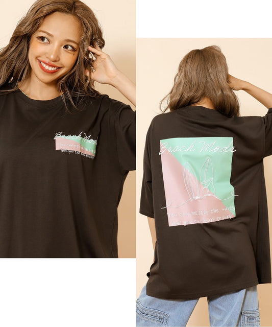 カラー ブロック サーフ 刺繍 オーバーサイズ Tシャツ 853-6029