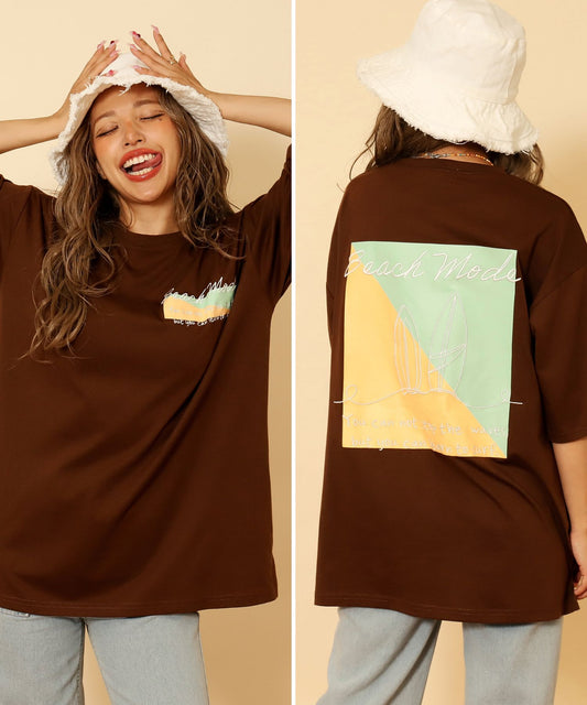 カラー ブロック サーフ 刺繍 オーバーサイズ Tシャツ 853-6029