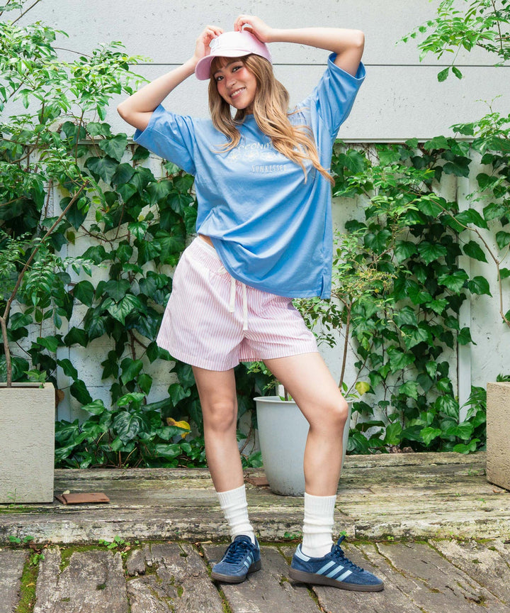 ハイビスカス カラー 刺繍 オーバーサイズ Tシャツ 853-6030