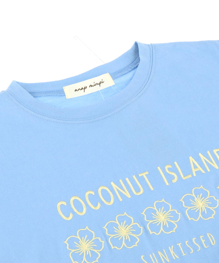 ハイビスカス カラー 刺繍 オーバーサイズ Tシャツ 853-6030