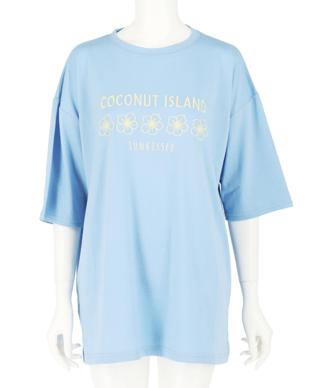 ハイビスカス カラー 刺繍 オーバーサイズ Tシャツ 853-6030