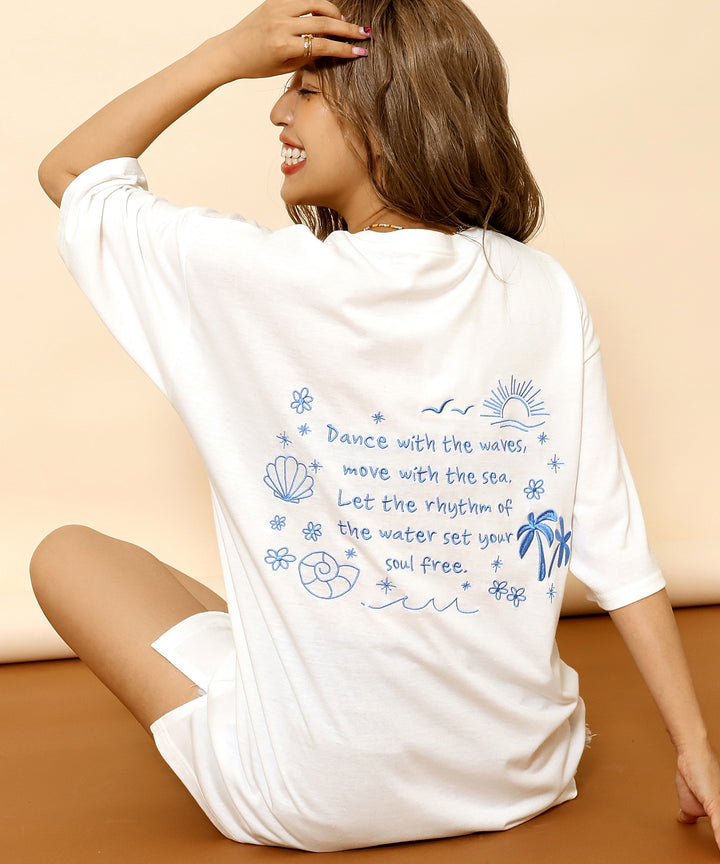 ハンドライティング メッセージ 刺繍 オーバーサイズ Tシャツ 853-6031