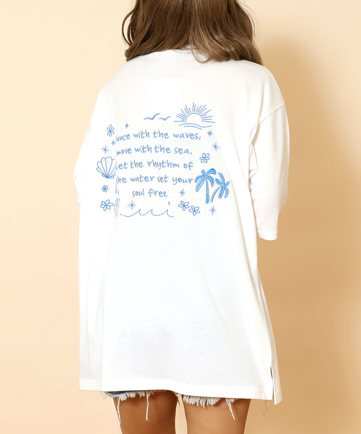 ハンドライティング メッセージ 刺繍 オーバーサイズ Tシャツ 853-6031