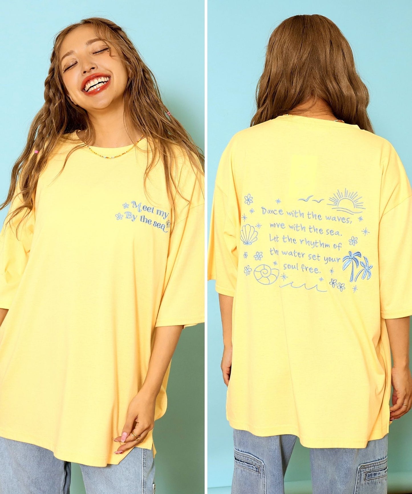 ハンドライティング メッセージ 刺繍 オーバーサイズ Tシャツ 853-6031