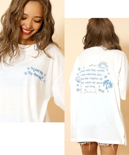 ハンドライティング メッセージ 刺繍 オーバーサイズ Tシャツ 853-6031