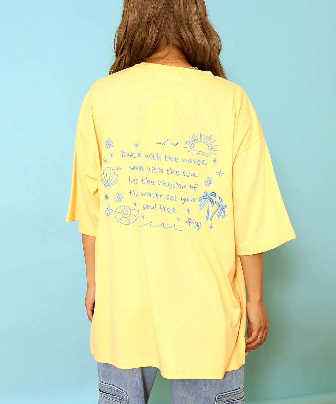 ハンドライティング メッセージ 刺繍 オーバーサイズ Tシャツ 853-6031