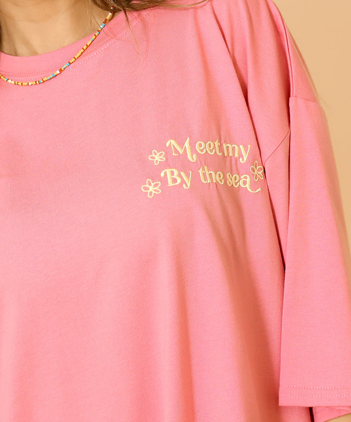 ハンドライティング メッセージ 刺繍 オーバーサイズ Tシャツ 853-6031