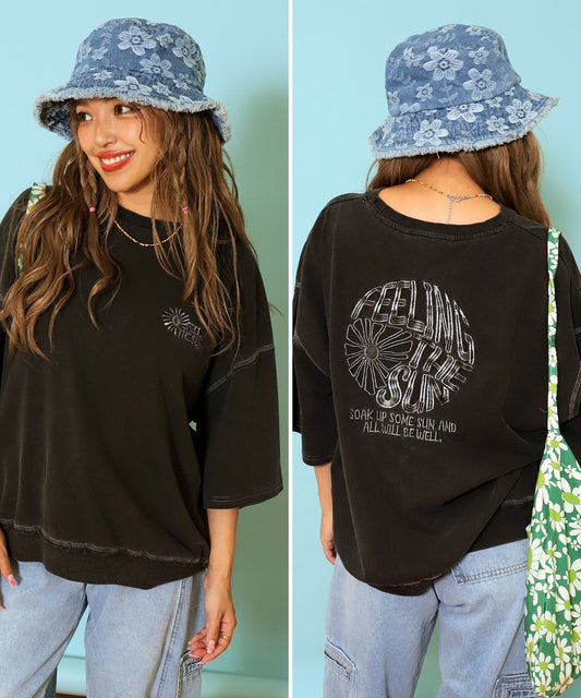 ピグメント 加工 刺繍 カット オフ Tシャツ 853-6042