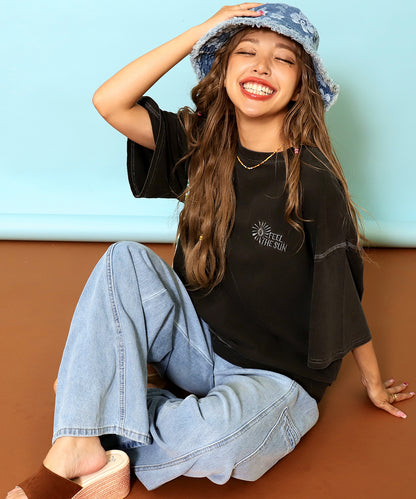 ピグメント 加工 刺繍 カット オフ Tシャツ 853-6042
