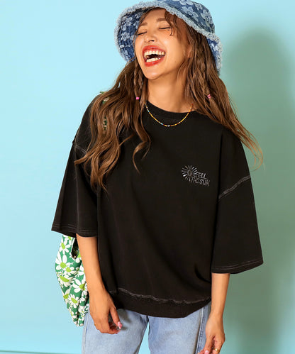 ピグメント 加工 刺繍 カット オフ Tシャツ 853-6042