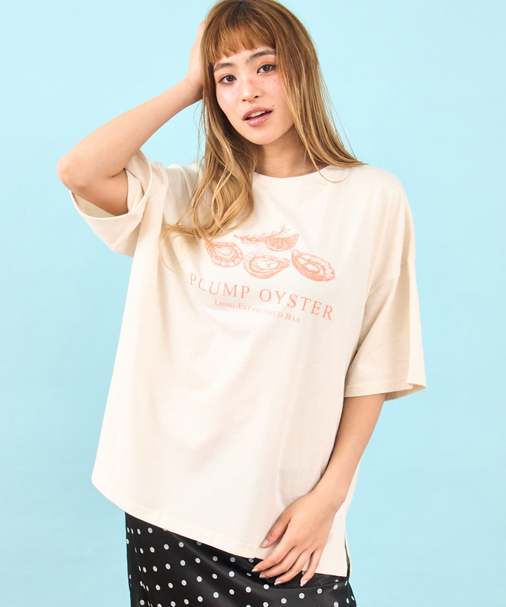 オイスター プリント 半袖 オーバーサイズ Tシャツ 853-6024