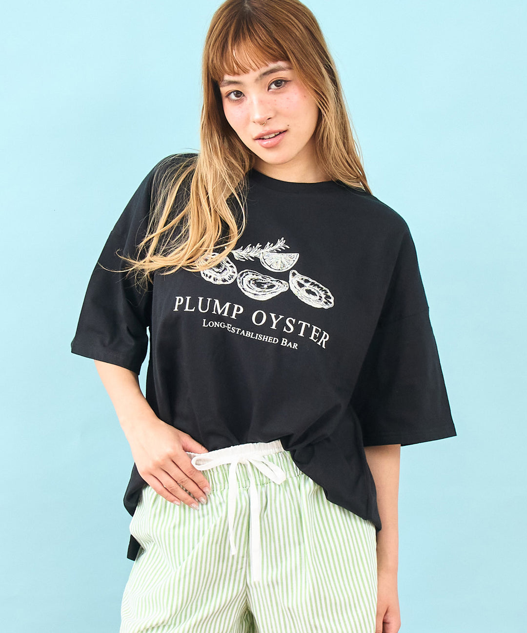 オイスター プリント 半袖 オーバーサイズ Tシャツ 853-6024