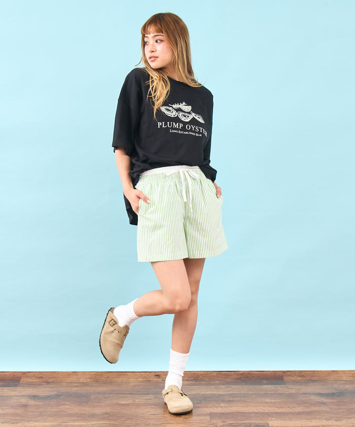 オイスター プリント 半袖 オーバーサイズ Tシャツ 853-6024