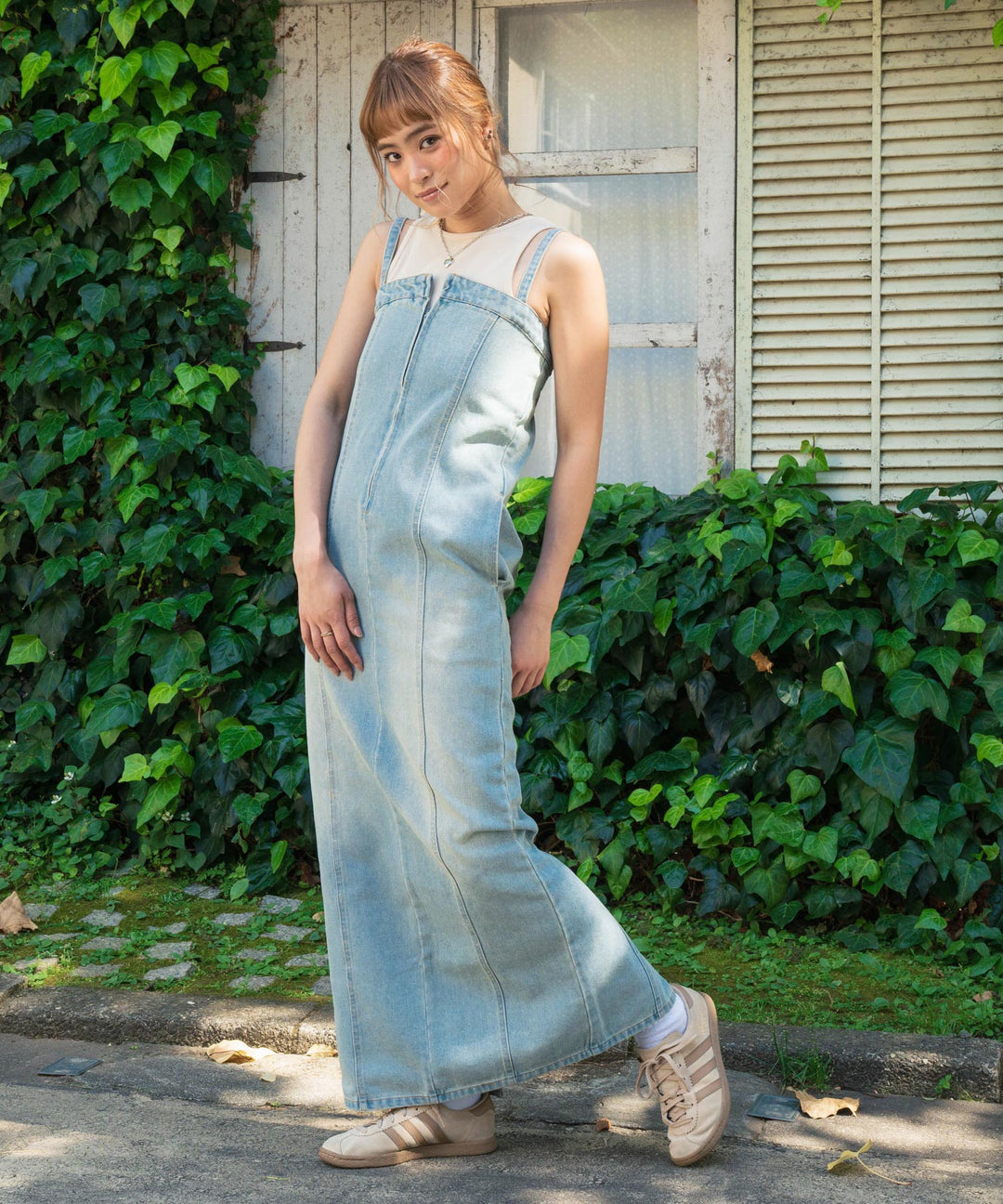 フロント ジップ デニム ロング ジャンパー スカート 857-5934