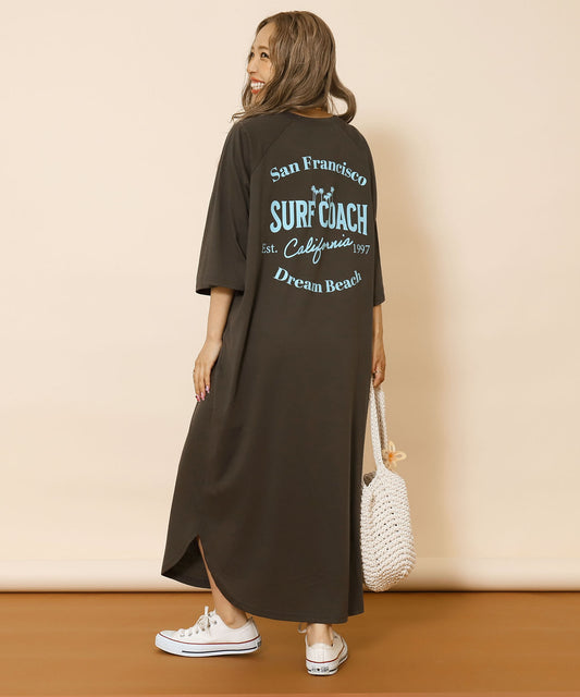 ラグラン サークル ロゴ ビッグ マキシ 5分袖 Tシャツワンピース 857-5952