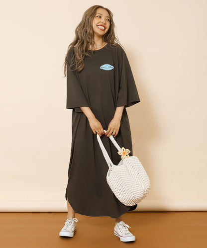 ラグラン サークル ロゴ ビッグ マキシ 5分袖 Tシャツワンピース 857-5952